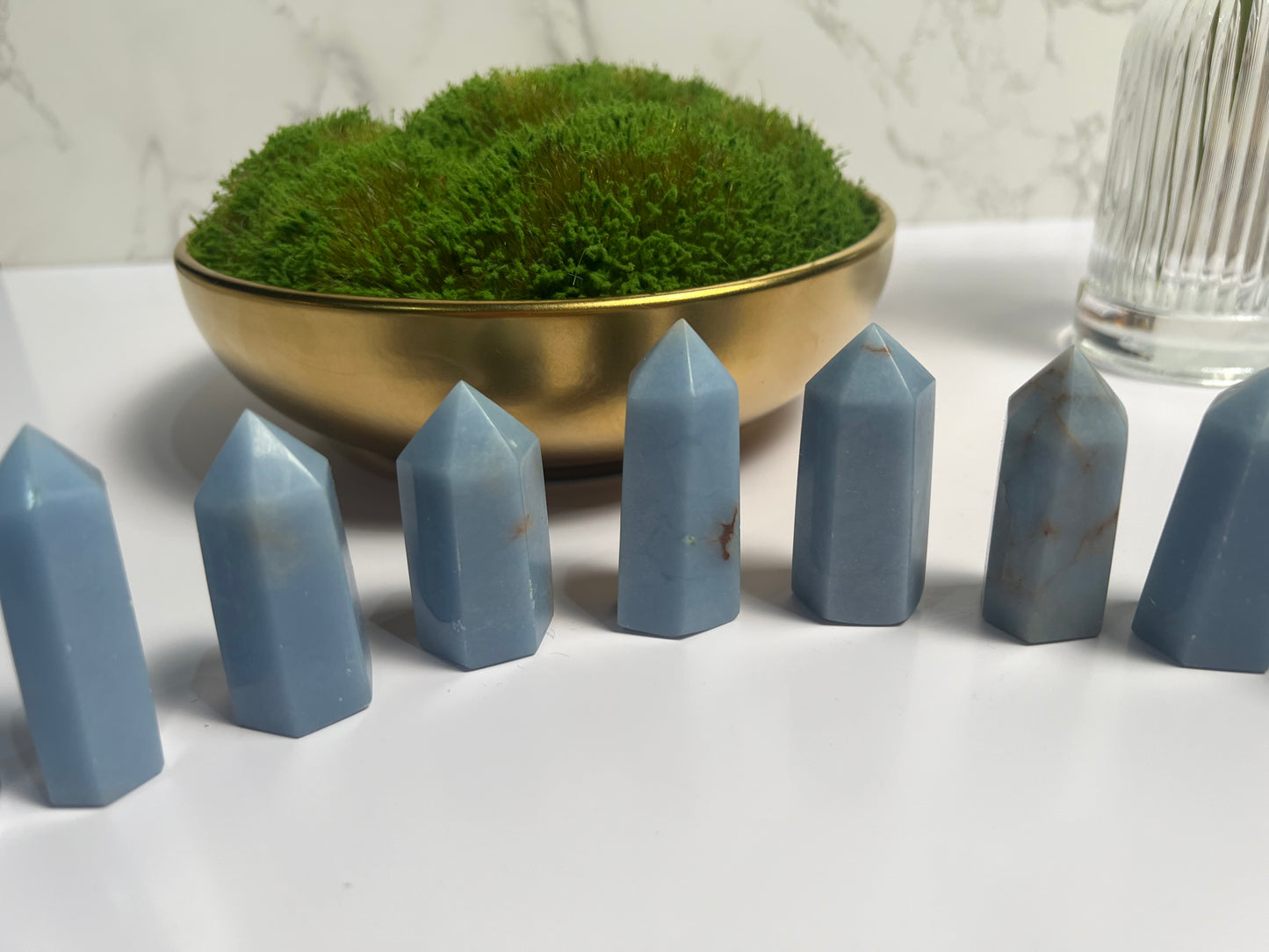 Natural Angelite Tower Obelisk Point Crystal Energy
