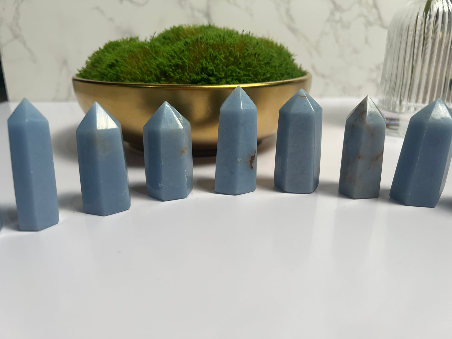 Natural Angelite Tower Obelisk Point Crystal Energy