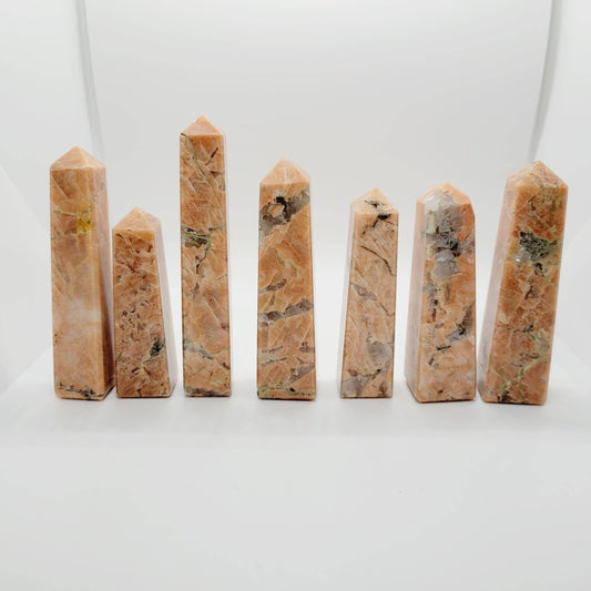 Peach Moonstone with Smoky Quartz Crystal Towers Reiki Spa
